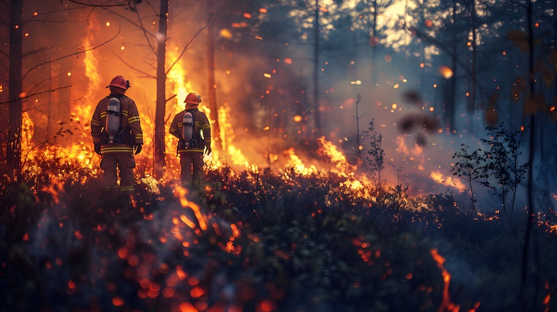 firefighters battling the flames ,fire in the forest