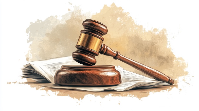 A gavel and legal papers in a flat design with a subtle texture background. --chaos 25 --ar 16:9 --stylize 250 --v 6.1 Job ID: dd726d92-1439-4b04-baae-9357ff7d5be3