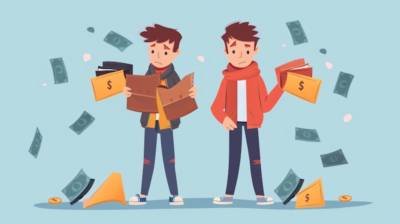 Financial Hardship Concept: Person Opening Empty Purse Feeling Broke and Sad