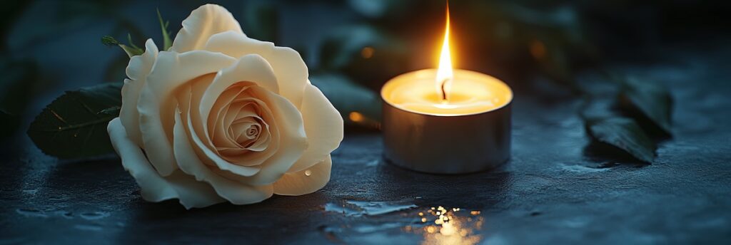 Gentle remembrance with a rose and candle