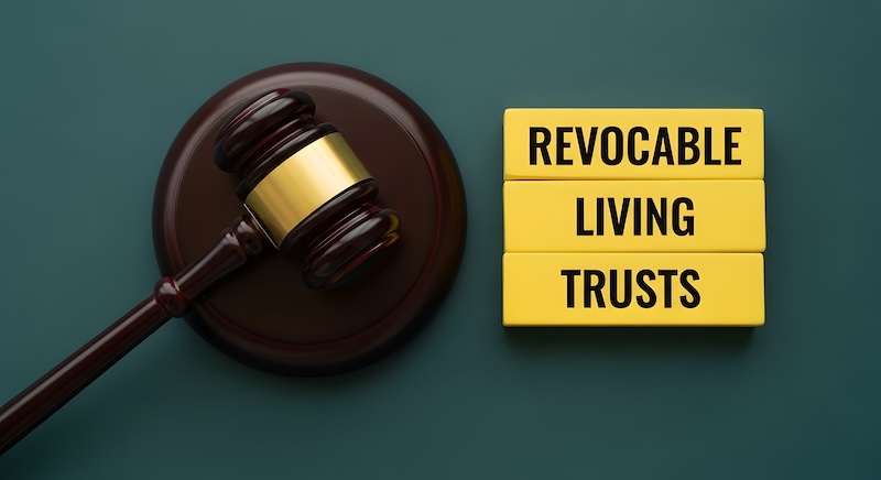 Revocable Living Trusts Legal Concept Gavel and Blocks Illustration