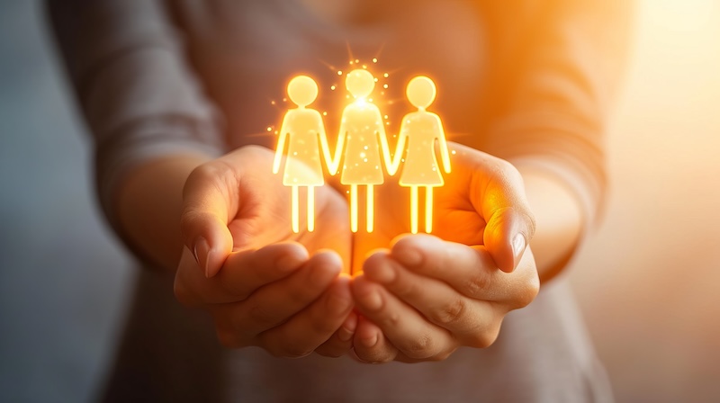 Healthcare access and coverage concept with hands holding medical icons for insurance and welfare