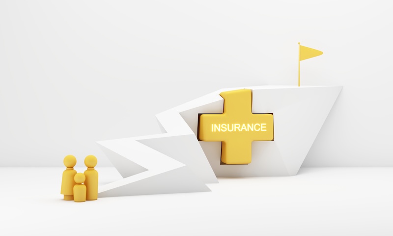 Family protected by insurance support reaching life goals and dream home with safety and confidence, symbol of financial protection and long term security for future success, 3d rendering.